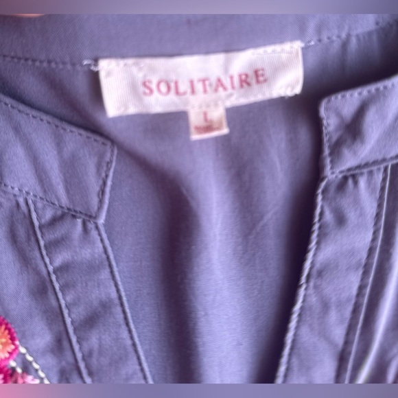 Solitaire Dove Tea Time Garden Tunic top dress gray embroidery colorful size L - Picture 8 of 16